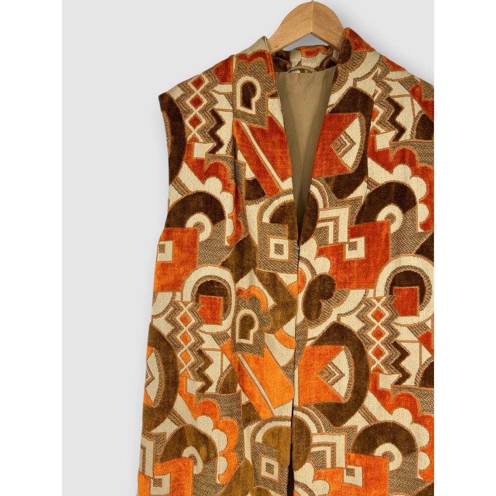 70s Vintage  Abstract Geometric Velvet Duster Open Front Vest - Picture 5 of 5